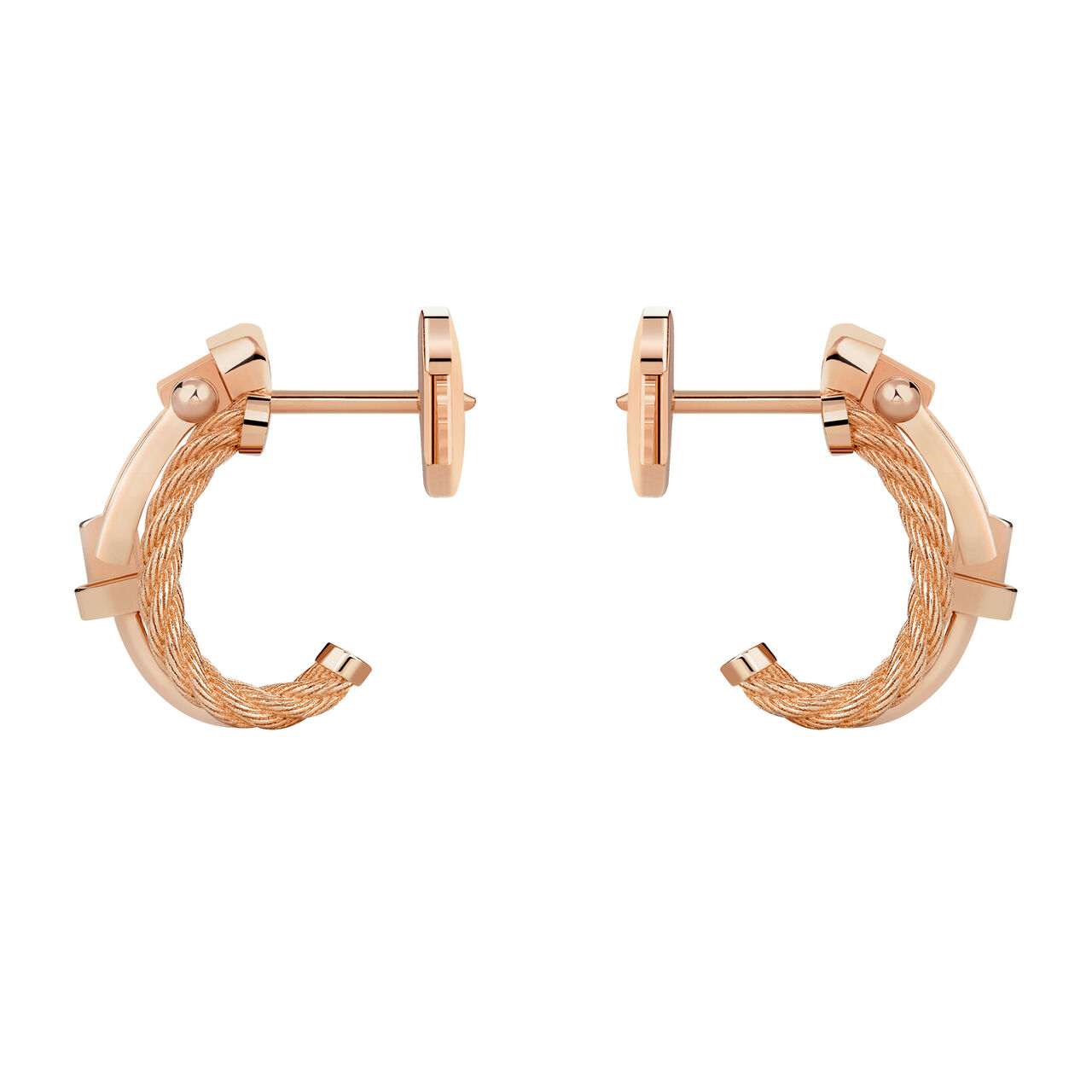 Fred Force 10 Rise Small Rose Gold and Diamond Pav&eacute; Half Hoop Earrings, side view image number 1